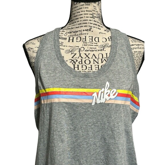 Nike‎ Woman's Tank Top Racerback Retro Strips Y2K Vacation Fair Travel Summer Lg - Picture 3 of 6